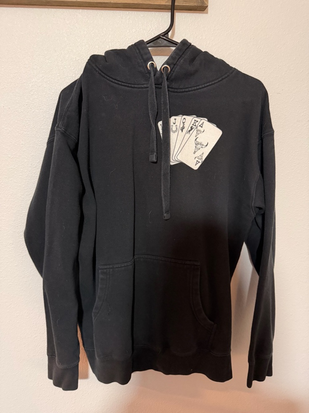 Black Men's Hoodie Sweatshirt with Playing Card Graphic